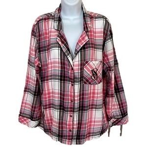 Victoria’s Secret VS Plaid Button Down Pajama Top Shirt M Loungewear